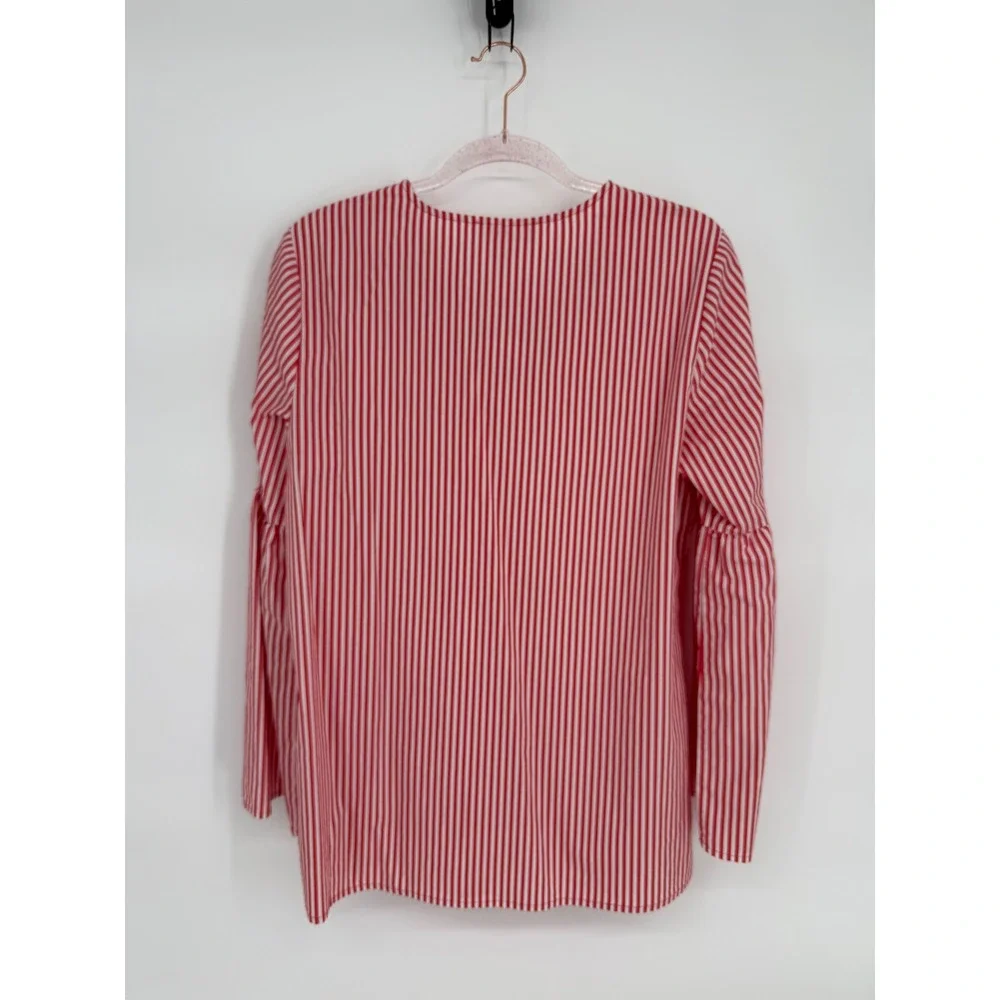 Michael Kors Red White Striped Grommet Tie‎ Front Bell Sleeve Blouse Womens Sz L